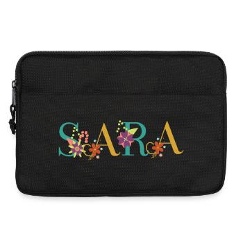 SARA Namenskunst mit gestickten Blumen - Laptoptasche 13" - Schwarz - Vorne