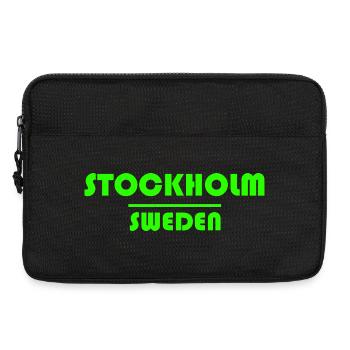 Texte du motif de Stockholm avec silhouette de la ville - Sacoche pour ordinateur portable 13 pouces - noir - Devant