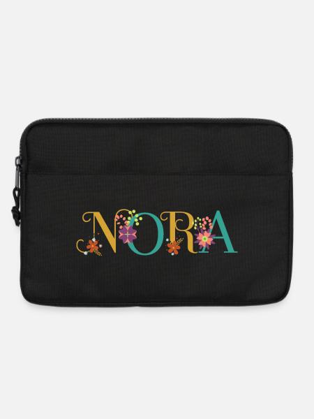 NORA Namenskunst mit Blumen bestickt - Laptoptasche 13" - Schwarz