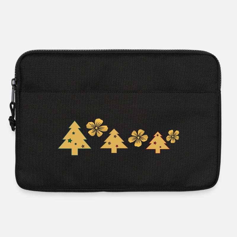 Goldene Weihnachtsbäume mit Blüten - Laptoptasche 13" - Schwarz