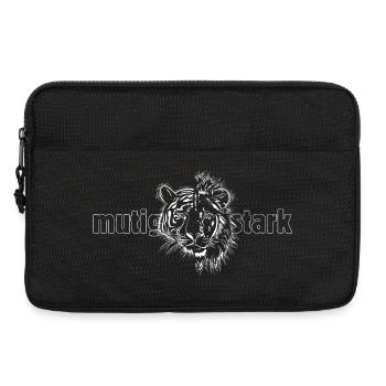 Tiger + Löwe „MUTIG UND STARK“ - Laptoptasche 13" - Schwarz - Vorne