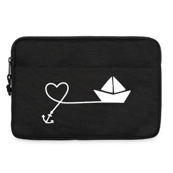 Croquis de bateau en papier – Voilier avec ancre et ficelle - Sacoche pour ordinateur portable 13 pouces - noir - Devant