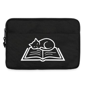 Sleeping Cat Book Reading Bookworm Line Art - Laptop bag 13" - black - Front