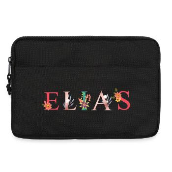 ELIAS Namenskunst mit gestickten Blumen - Laptoptasche 13" - Schwarz - Vorne