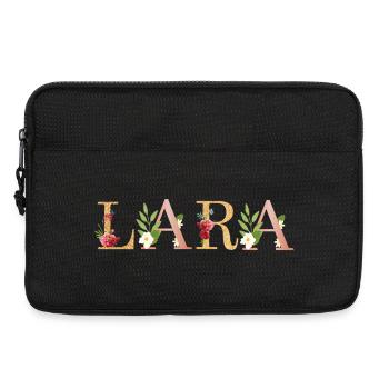 LARA Namenskunst mit gestickten Blumen - Laptoptasche 13" - Schwarz - Vorne