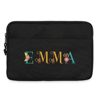 EMMA Namenskunst mit gestickten Blumen - Laptoptasche 13" - Schwarz - Vorne