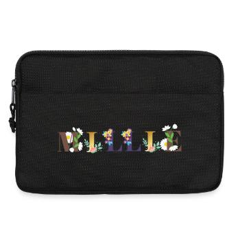 MILLIE Namenskunst mit Blumen gestickt - Laptoptasche 13" - Schwarz - Vorne