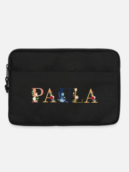 PAULA Namenskunst mit gestickten Blumen - Laptoptasche 13" - Schwarz