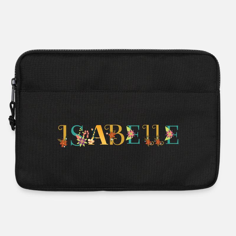 ISABELLE Namenskunst mit Blumen bestickt - Laptoptasche 13" - Schwarz