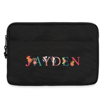 JAYDEN Namenskunst mit gestickten Blumen - Laptoptasche 13" - Schwarz - Vorne