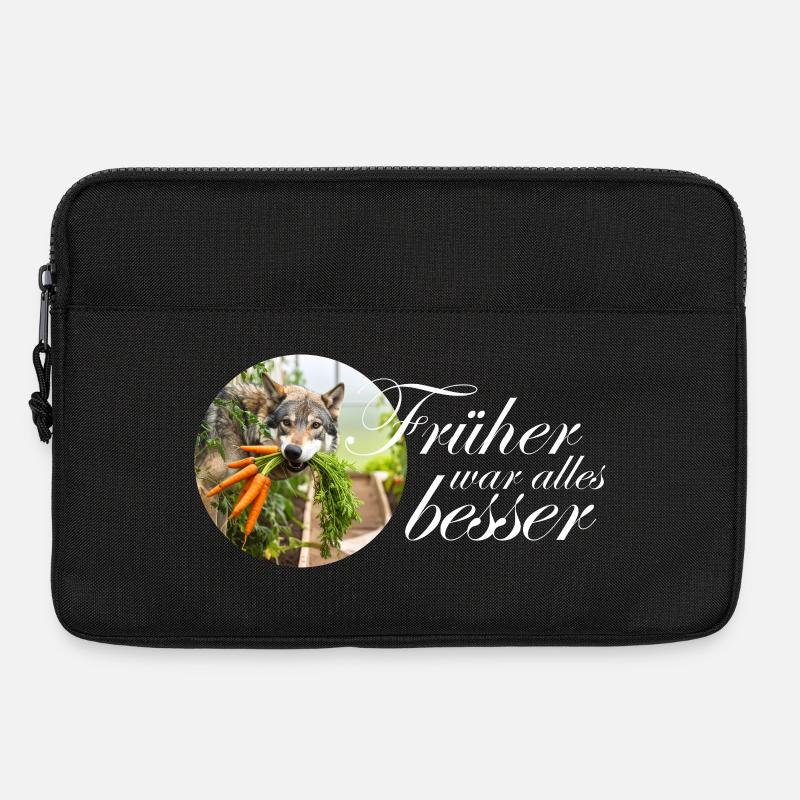 Hund Wolf mit Karotten Spruch Design witzig Nieder - Laptoptasche 13" - Schwarz