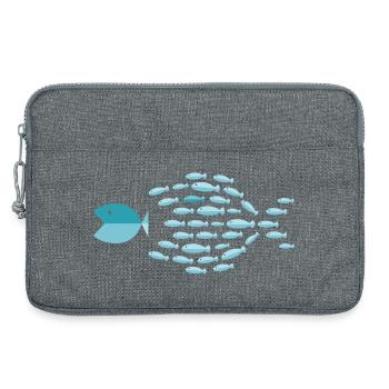 Silhouette d’école bleue - les petits poissons mangent les gros poissons - Sacoche pour ordinateur portable 13 pouces - gris chiné - Devant