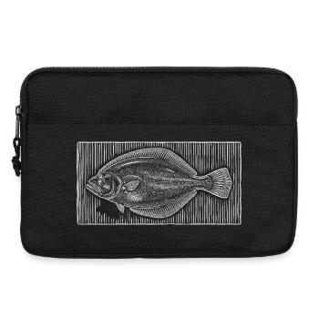 Vintage Flatfish Woodcut – Coastal Angler - Laptop bag 13" - black - Front