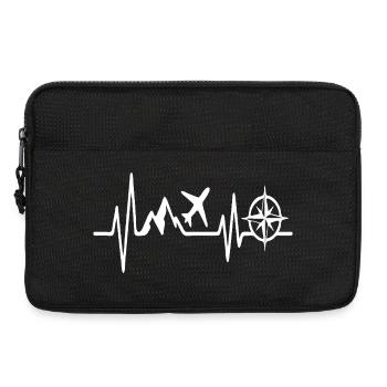 Abenteuerherz mit Kompass, Flugzeug und Bergen - Laptoptasche 13" - Schwarz - Vorne
