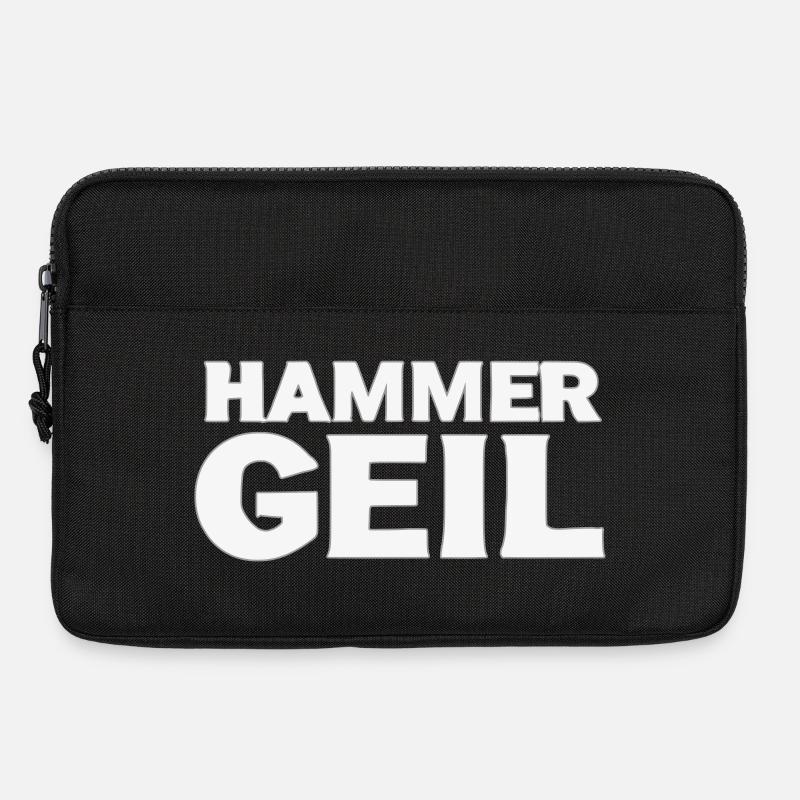 HAMMER GEIL – Handgezeichnetes Werkstatt-Design  - Laptoptasche 13" - Schwarz