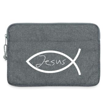 Jésus poisson blanc Ichthys poisson poisson poisson - Sacoche pour ordinateur portable 13 pouces - gris chiné - Devant