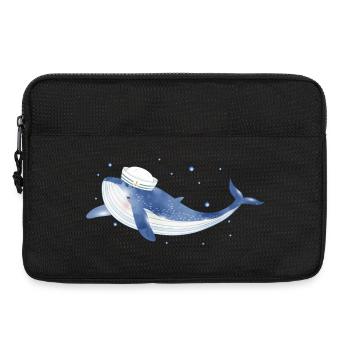 poisson baleine bleue dans l’océan avec chapeau de marin - Sacoche pour ordinateur portable 13 pouces - noir - Devant