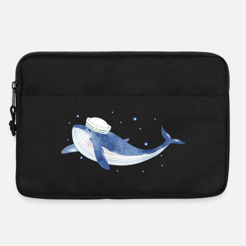 blauer Wal Fisch im Ozean mit Seemannsmütze - Laptoptasche 13" - Schwarz