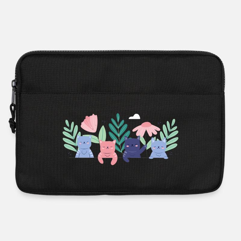 Skurrile Katze Garten Illustration - Laptoptasche 13" - Schwarz
