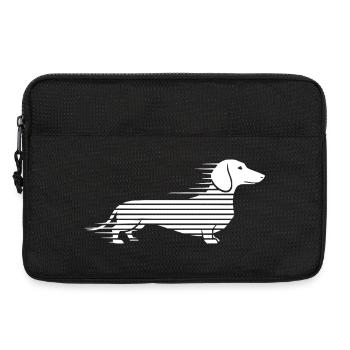 Gestreifter Dackel im Lauf - Laptoptasche 13" - Schwarz - Vorne