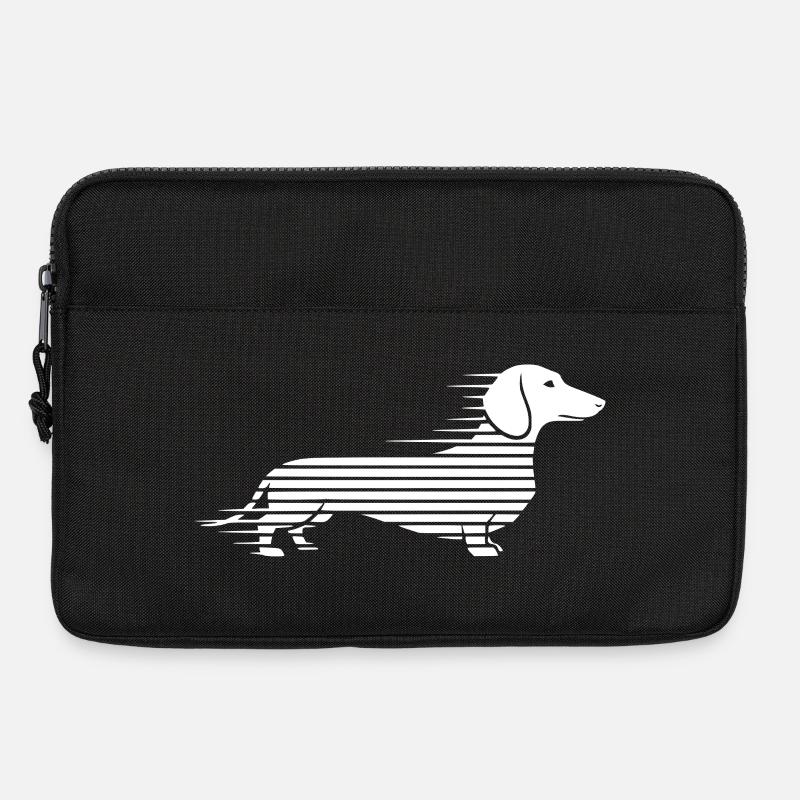 Gestreifter Dackel im Lauf - Laptoptasche 13" - Schwarz