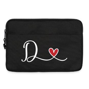 Buchstabe D mit Herz  Initialen Monogramm - Laptoptasche 13" - Schwarz - Vorne