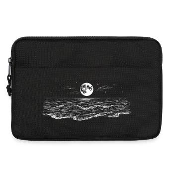 Sea Waves Moon Night Nature White Drawing Art - Laptop bag 13" - black - Front