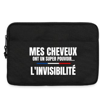 homme humour, cheveux, super pouvoir, chauve - Sacoche pour ordinateur portable 13 pouces - noir - Devant