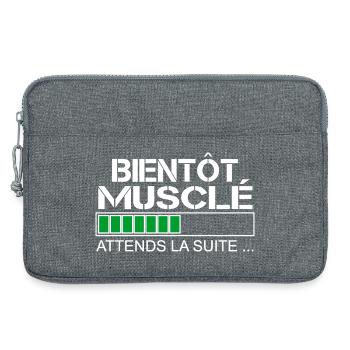 Bientot musclé (blanc et vert) - Sacoche pour ordinateur portable 13 pouces - gris chiné - Devant
