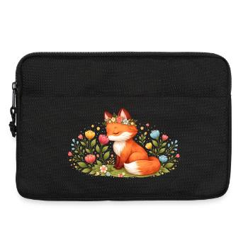 Niedlicher Frühlingsfuchs mit Blumenkranz - Laptoptasche 13" - Schwarz - Vorne