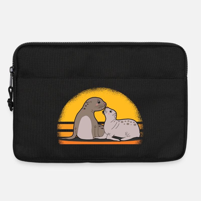 Robbe mit Baby niedliche Seehunde Robben Geschenk - Laptoptasche 13" - Schwarz