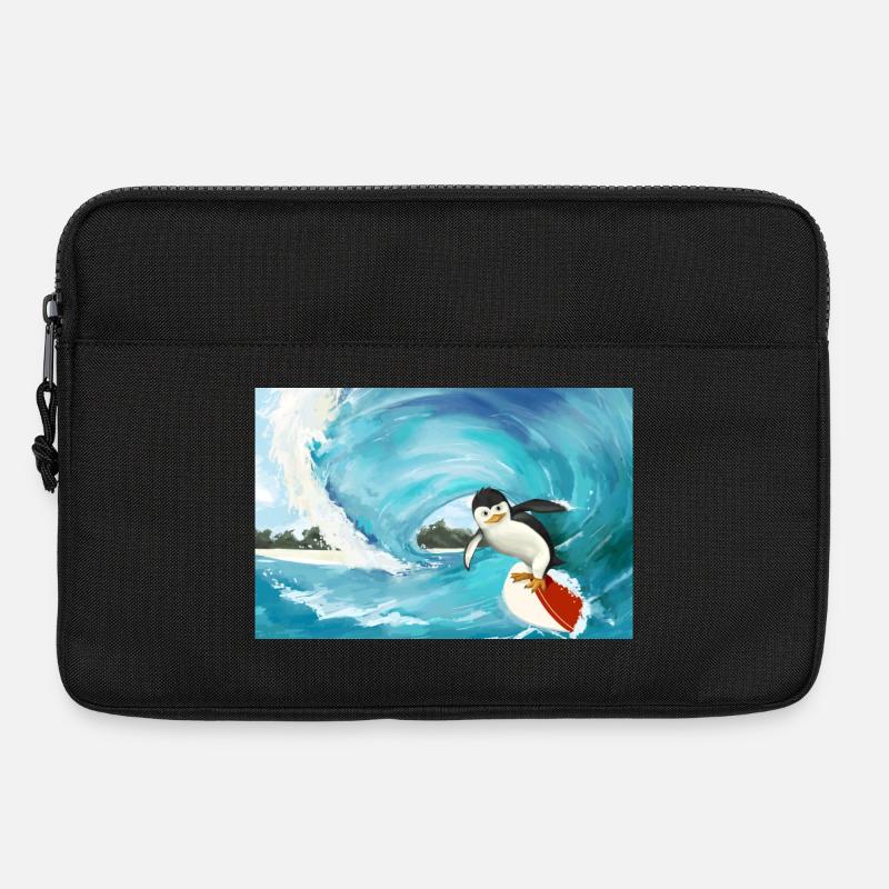 Affiche de pingouin de surf - Sacoche pour ordinateur portable 13 pouces - noir