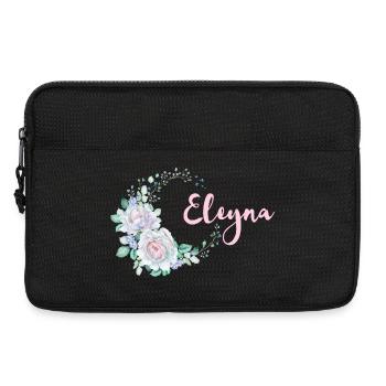 Eleyna Blütenkranz Schriftzug - Laptoptasche 13" - Schwarz - Vorne