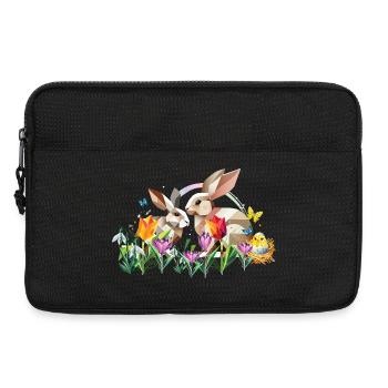 Deux lapins de Pâques dans une mer de fleurs - Sacoche pour ordinateur portable 13 pouces - noir - Devant