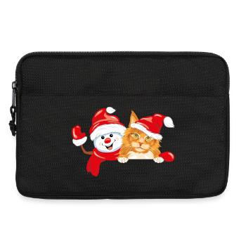 Winkender glücklicher Schneemann und rote Katze - Laptoptasche 13" - Schwarz - Vorne