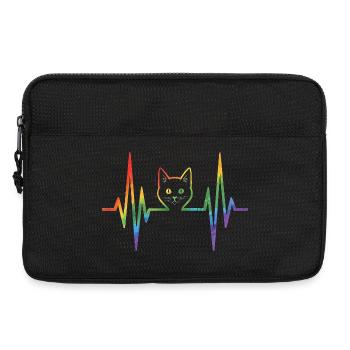 Regenbogenkatze mit Pulsherzlinie - Laptoptasche 13" - Schwarz - Vorne