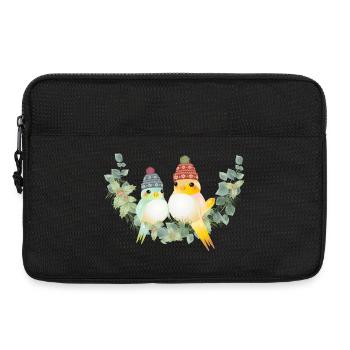 Deux oiseaux colorés avec un chapeau à pompon pour Noël - Sacoche pour ordinateur portable 13 pouces - noir - Devant
