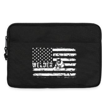 Welder Cat on US Flag - Laptop bag 13" - black - Front