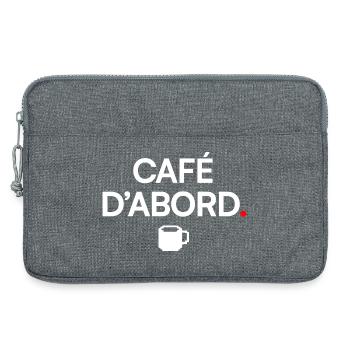 CAFÉ D’ABORD | Humour café - Sacoche pour ordinateur portable 13 pouces - gris chiné - Devant
