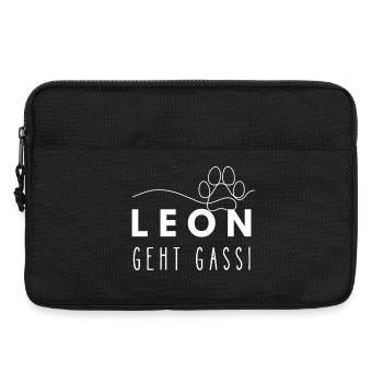 Leon geht Gassi Namensshirt Hundepfote Hundeleine - Laptoptasche 13" - Schwarz - Vorne