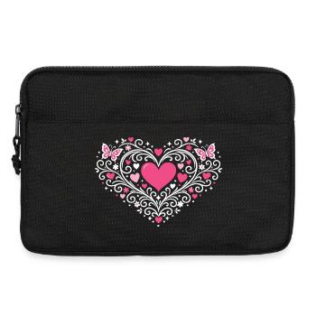 Coeur Ornementé Roses Papillons - Sacoche pour ordinateur portable 13 pouces - noir - Devant