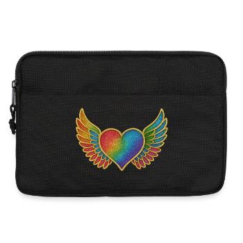 Regenbogenherz mit Engelsflügel-Stickerei - Laptoptasche 13" - Schwarz - Vorne