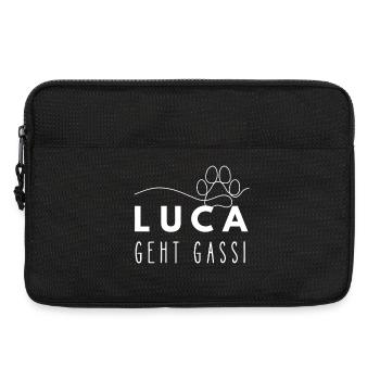 Luca geht Gassi Namensshirt Hundepfote Hundeleine - Laptoptasche 13" - Schwarz - Vorne