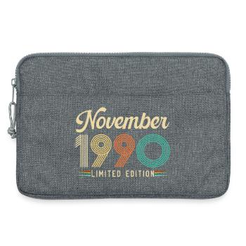 Novembre 1990 Anniversaire Vintage Rétro Cadeau - Sacoche pour ordinateur portable 13 pouces - gris chiné - Devant