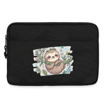 Niedliches Faultier auf Ast mit Blumen - Laptoptasche 13" - Schwarz - Vorne