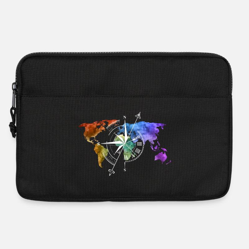 World map compass white - Laptop bag 13" - black