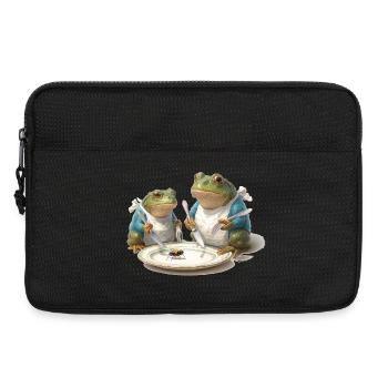 Frosch-Dinner: Fliege am Teller - Laptoptasche 13" - Schwarz - Vorne