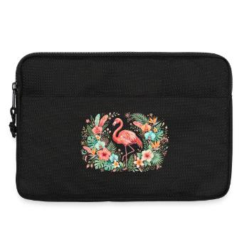 Flamant rose dans une couronne de fleurs tropicales - Sacoche pour ordinateur portable 13 pouces - noir - Devant