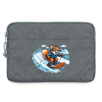 Lustiger Ski Fuchs – Comic Wintermotiv - Laptoptasche 13" - Grau meliert - Vorne