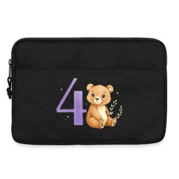 Watercolor Bear with Number 4 - Laptop bag 13" - black - Front